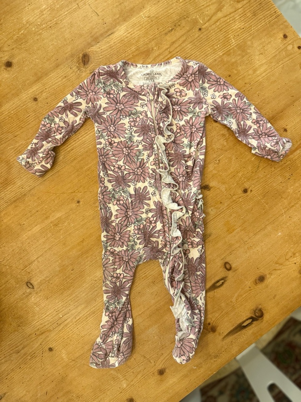 Caden Lane Mauve Floral Ruffle Footed One-Piece